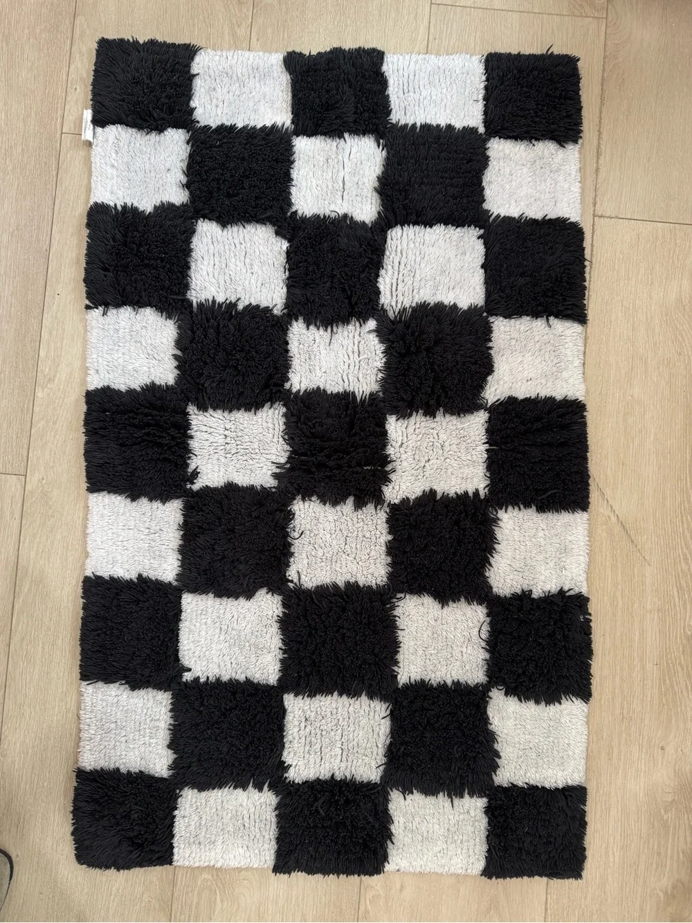 MACKENZIE CHILDS Checkerboard Black Bath Rug Plush Black & White
